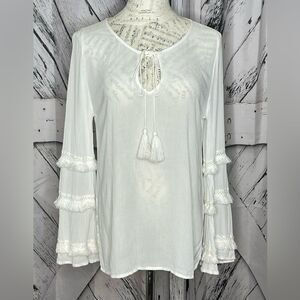 White Crow top/blouse fringe trim Size XS